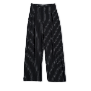 Pants pleated in wool crepe and viscose black tennis stripes